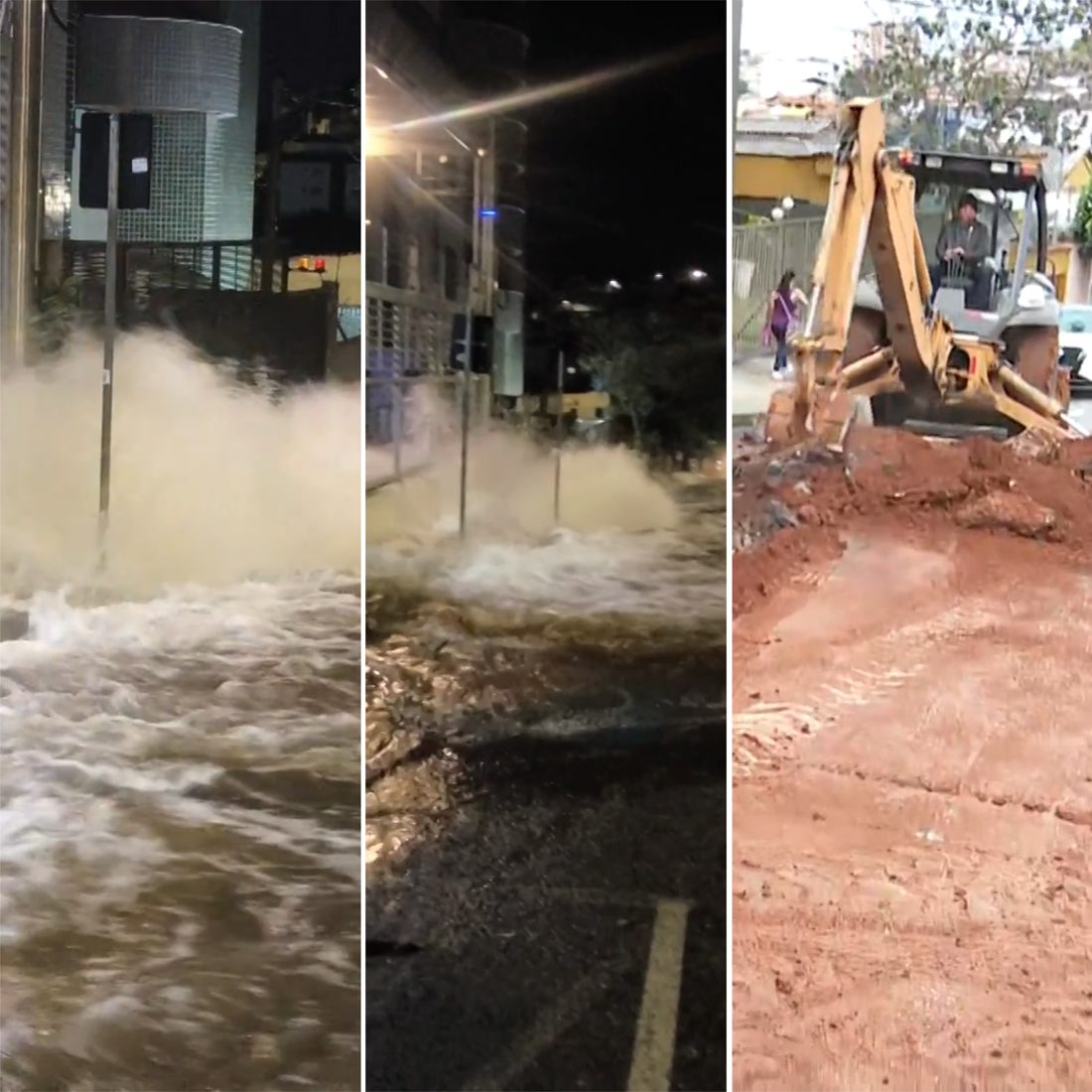 Vazamento de água alaga Rua Caetano Pirri e abre cratera no Barreiro, em BH