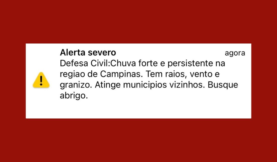 Defesa Civil emite alerta severo de chuva, granizo, vento e raios em Campinas e cidades vizinhas