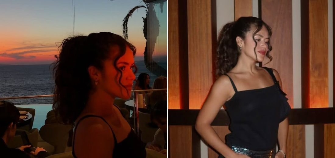 Maisa escolhe vestido preto para curtir fim de tarde e se despedir de Mykonos