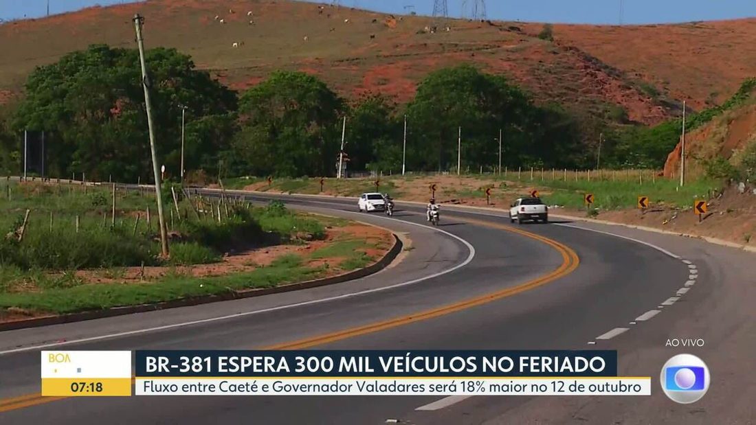 BR-381 deve registrar 300 mil veículos no feriado de 12 de outubro, com aumento de 18% no trecho Caeté‑Governador Valadares