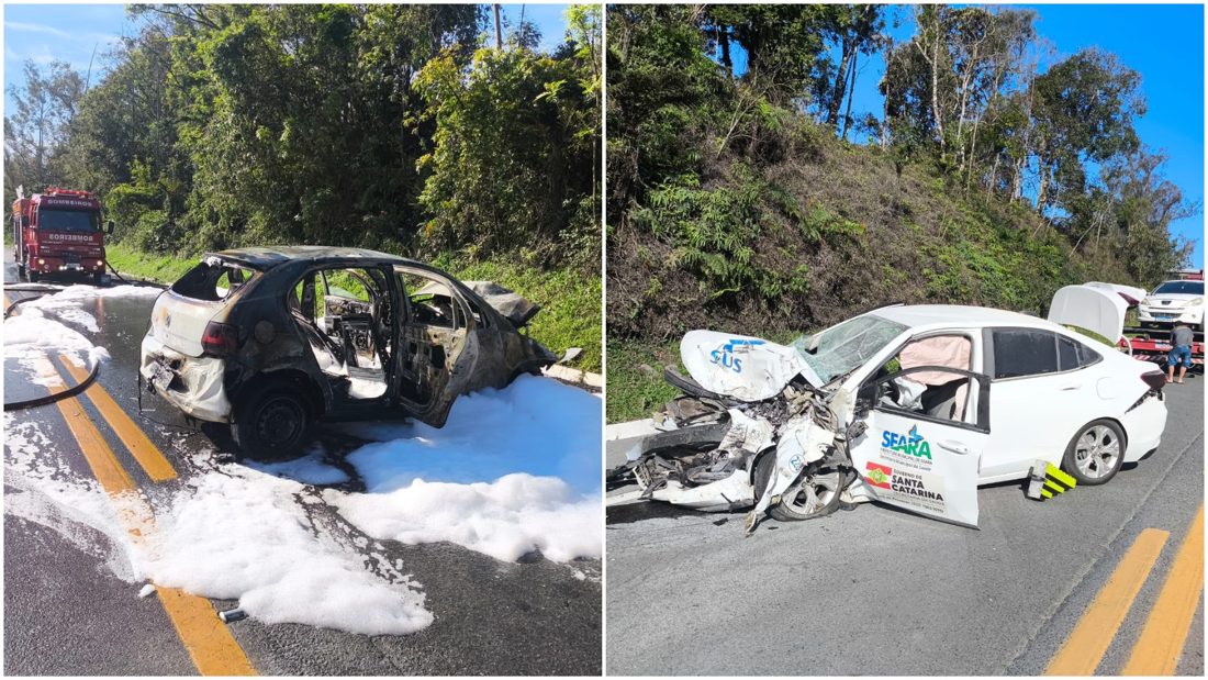 Idoso de 72 anos morre em colisão frontal entre Onix da Secretaria de Saúde e Gol na BR-470, em Ibirama (SC)