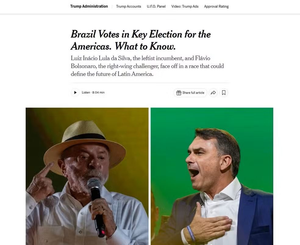 Eleição no Brasil vai ditar futuro da América Latina, afirma The New York Times